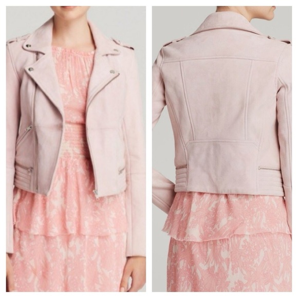 MAJE ladies Basalt Suede Biker Jacket Pale Pink  size 38 - Picture 1 of 14